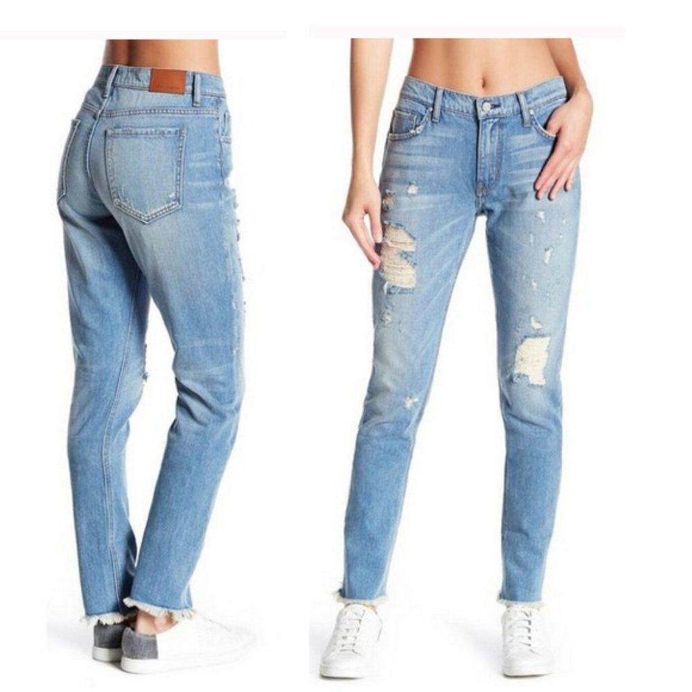 Ei8ht Dreams Distressed Ripped Frayed Slim Boyfriend Jeans sz 30 Light Wash.